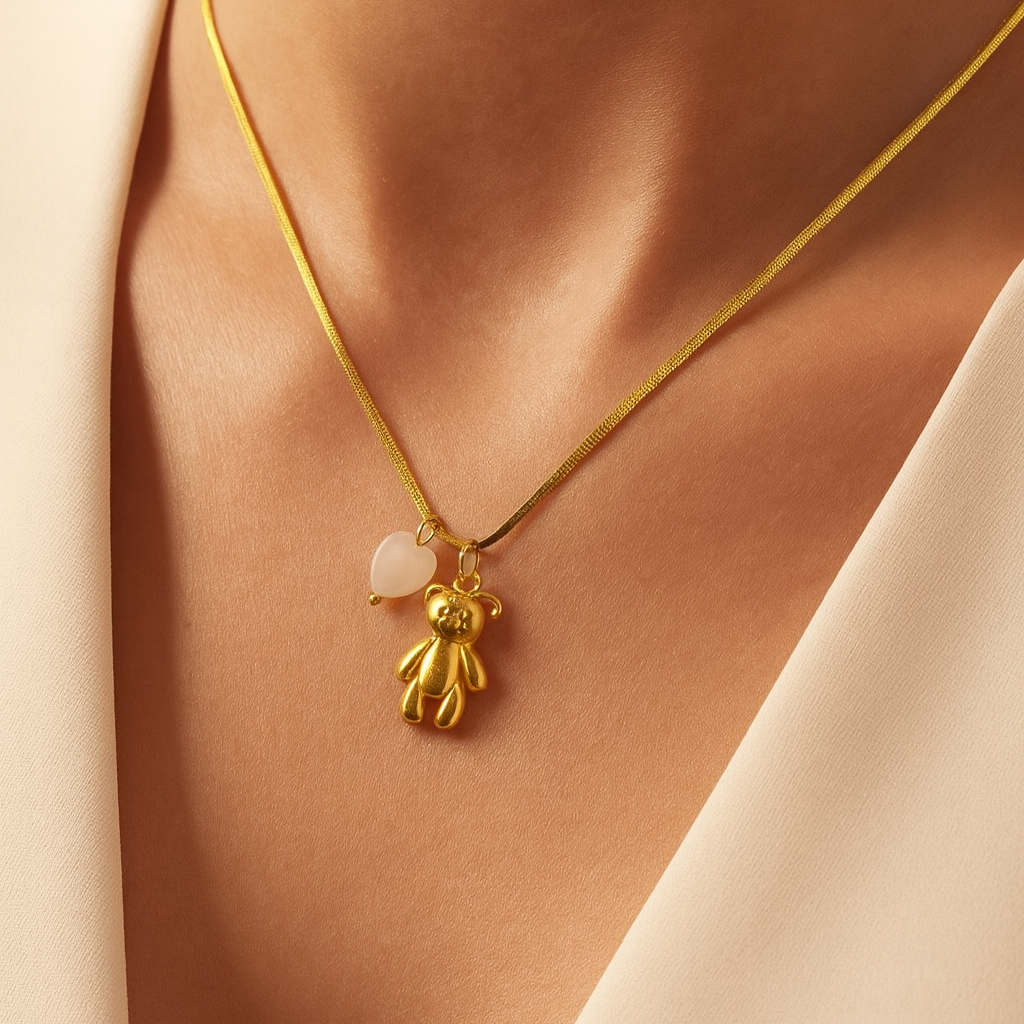 Teddy Bear & Heart Charm Necklace