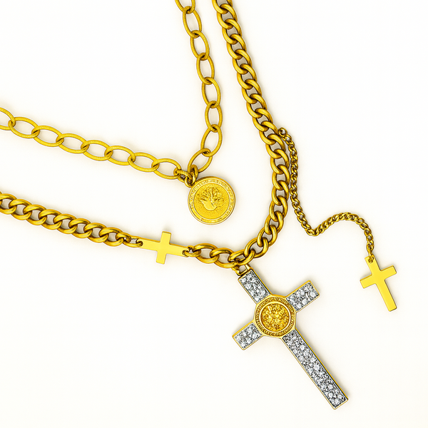Layered Cross & Coin Necklace