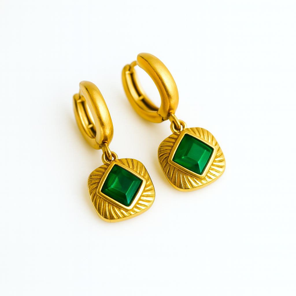 Gemstone Gold Plated Huggie Earrings