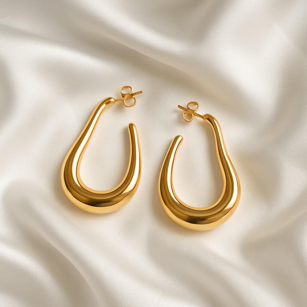 Sculptural Hollow Gold Hoop Earrings