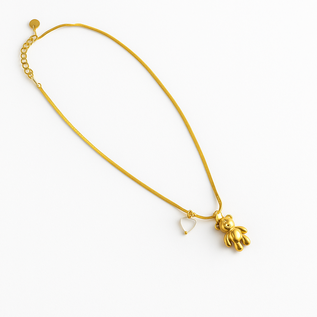 Teddy Bear & Heart Charm Necklace