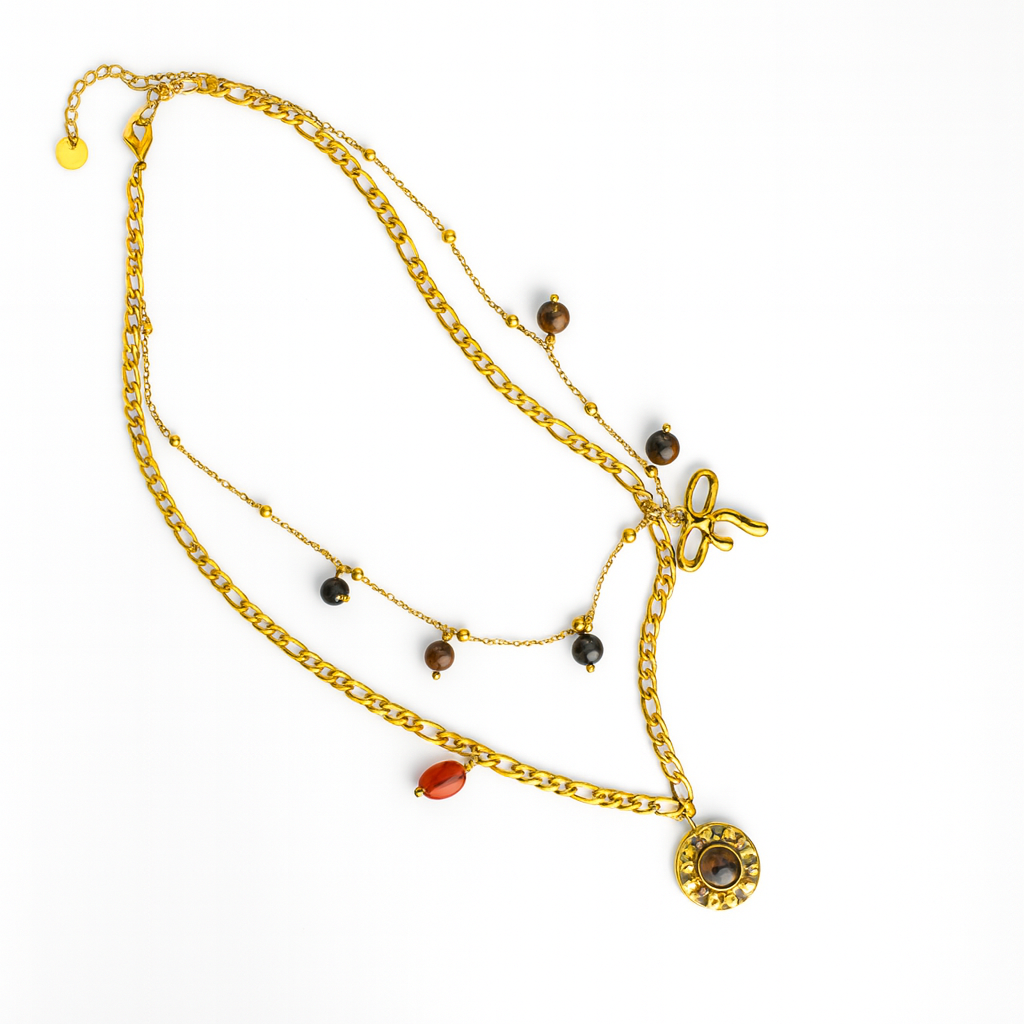 Layered Charm & Gemstone Necklace