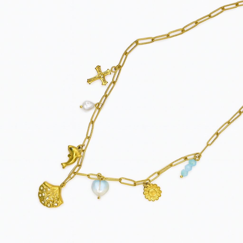 Charm Link Necklace with Assorted Pendants