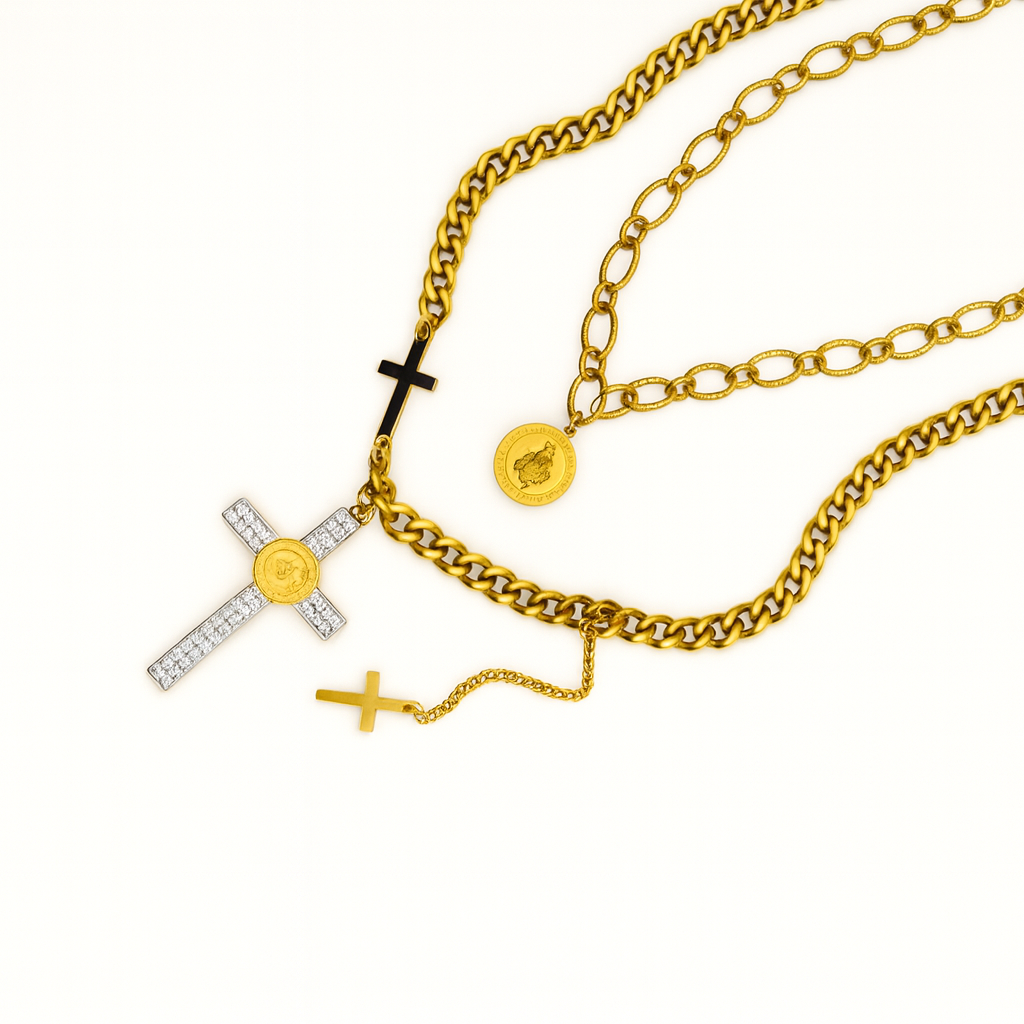Layered Cross & Coin Necklace