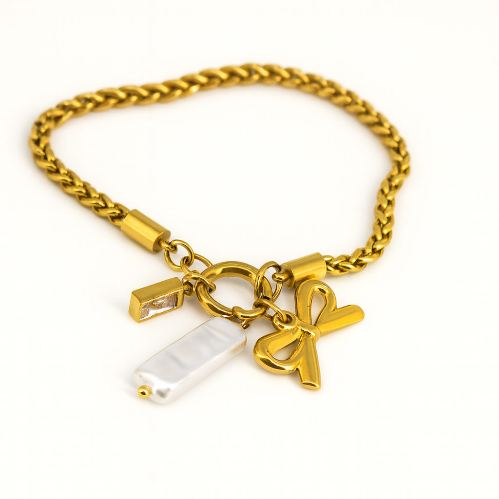 Bow & Pearl Charm Bracelet