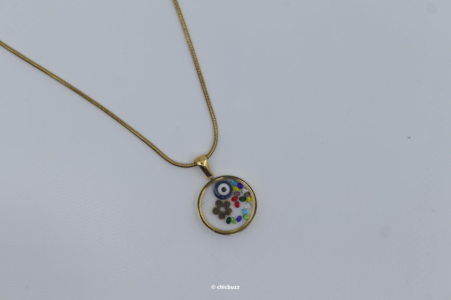 Circular Charm Pendant Necklace and Earrings Set