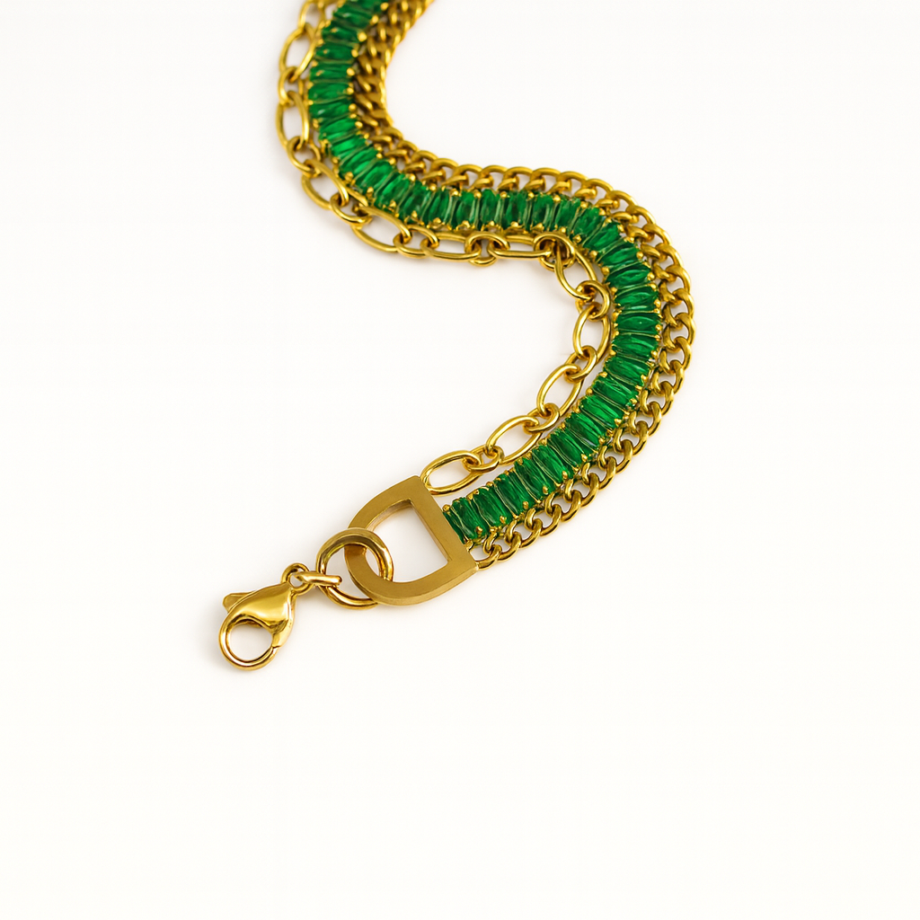 Green Gemstone Link Bracelet