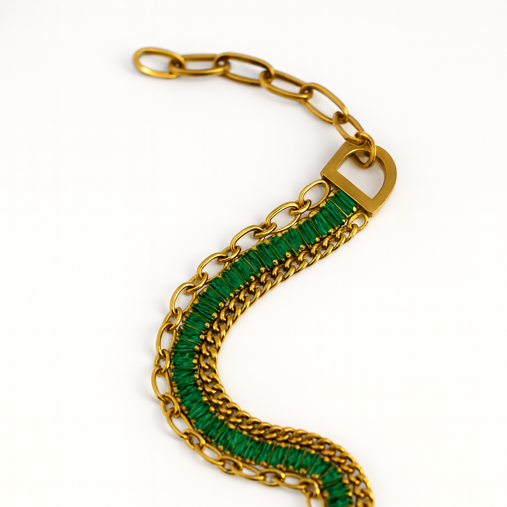 Green Gemstone Link Bracelet