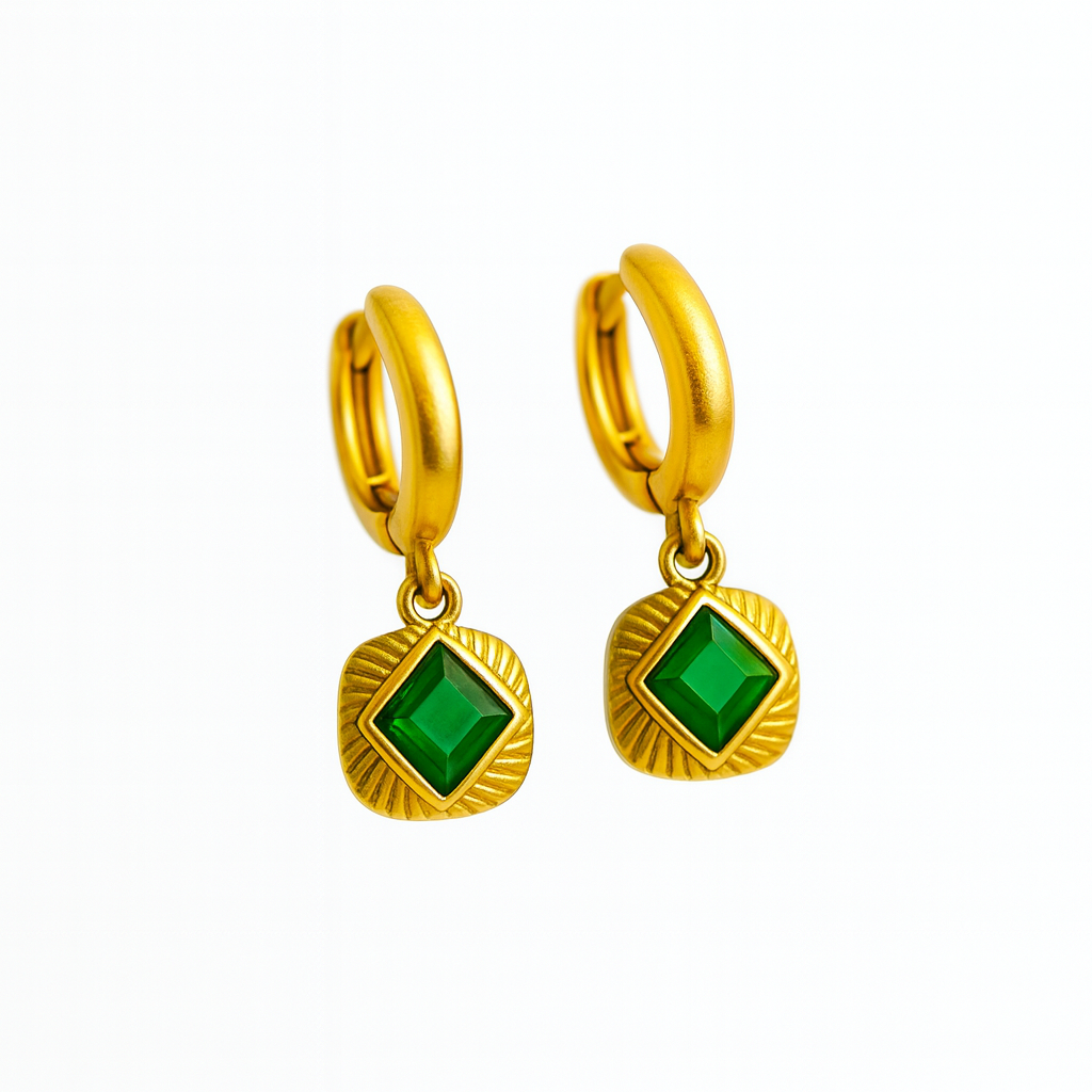 Gemstone Gold Plated Huggie Earrings