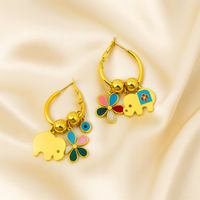 Elephant Charm Hoop Earrings with Flower and Bead Accents
