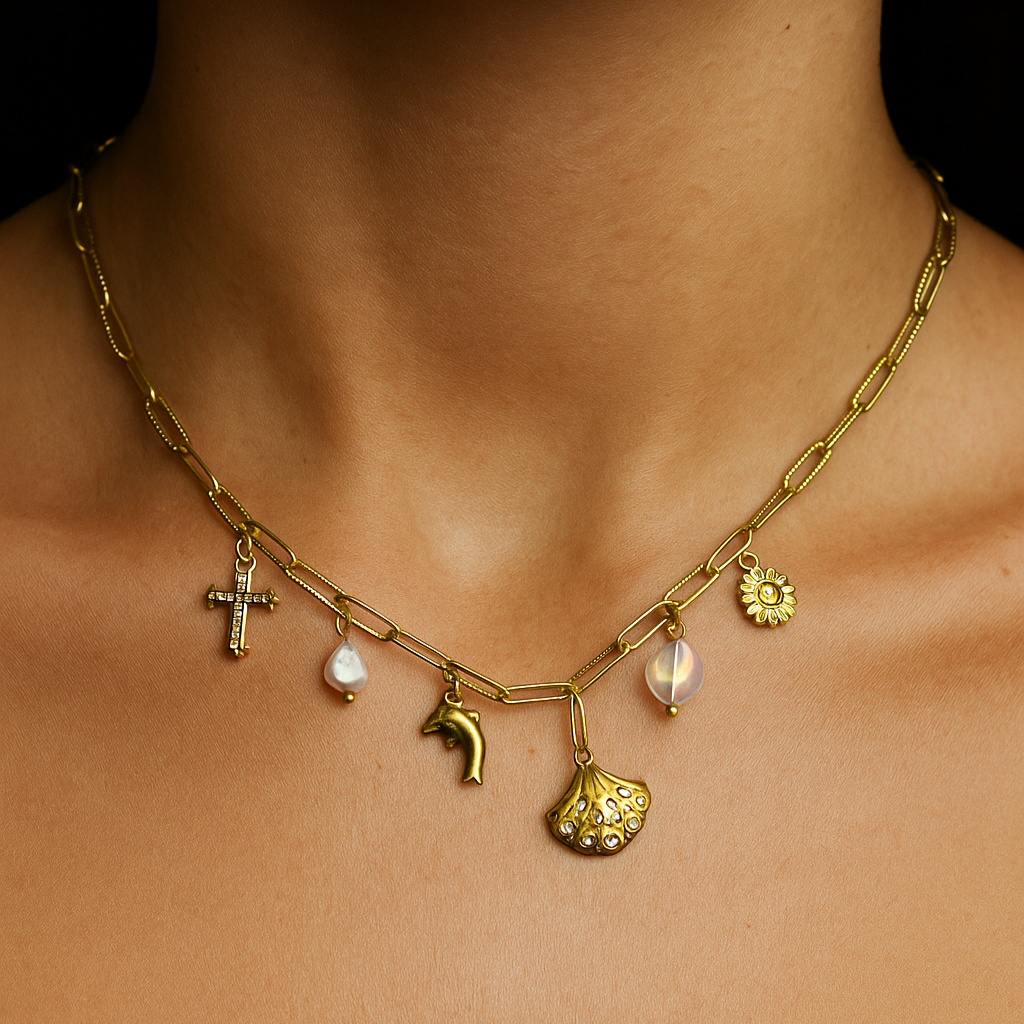 Charm Link Necklace with Assorted Pendants