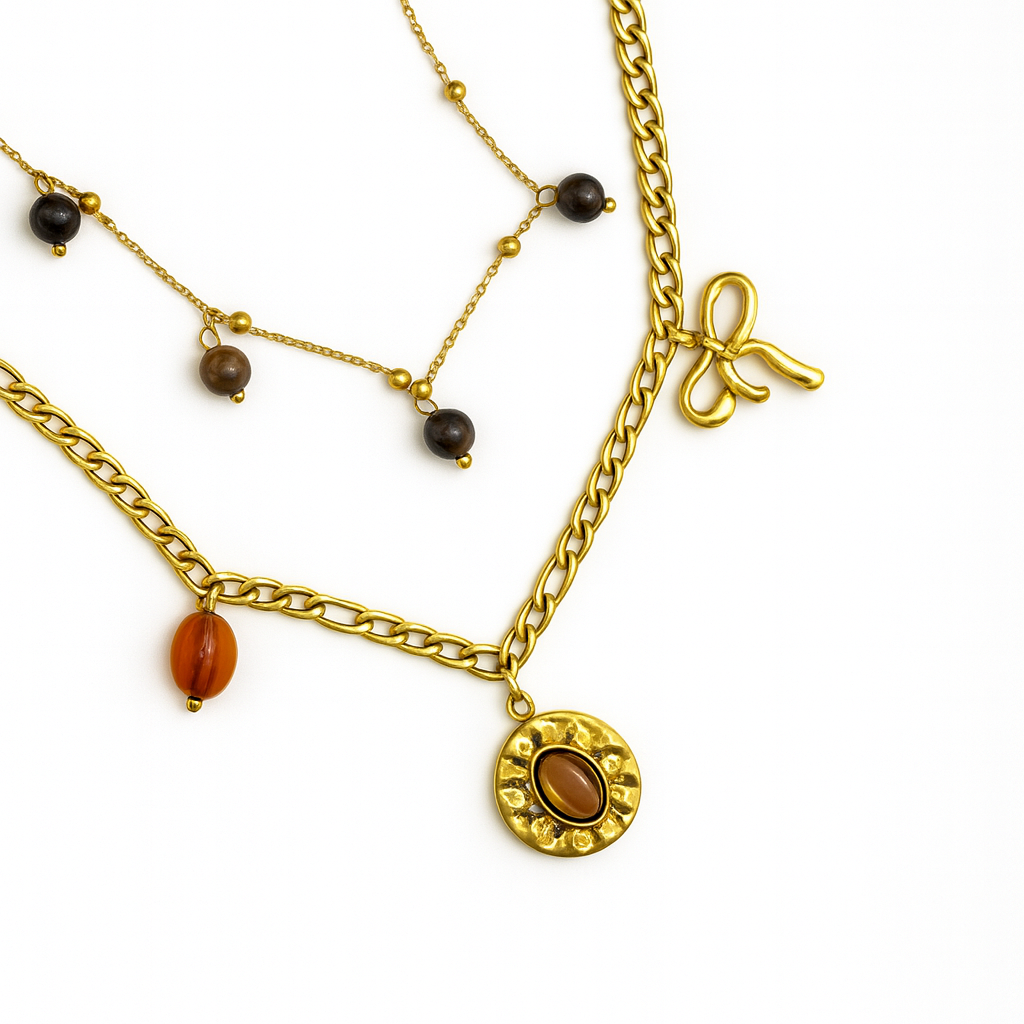 Layered Charm & Gemstone Necklace