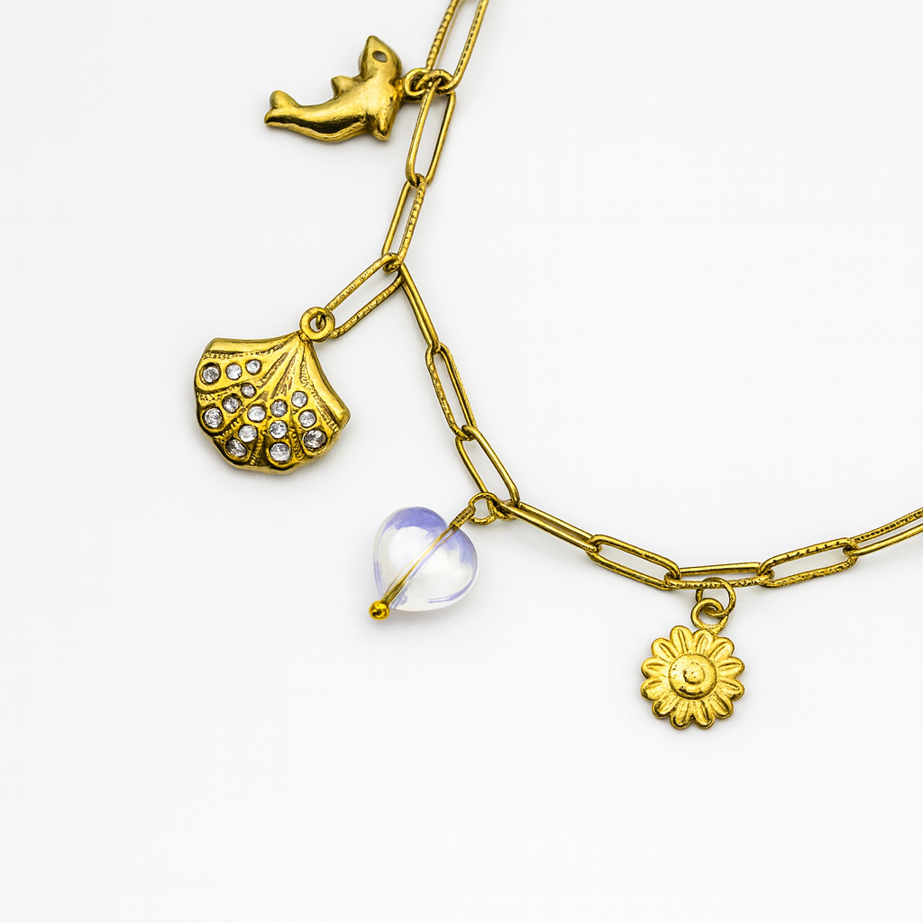 Charm Link Necklace with Assorted Pendants