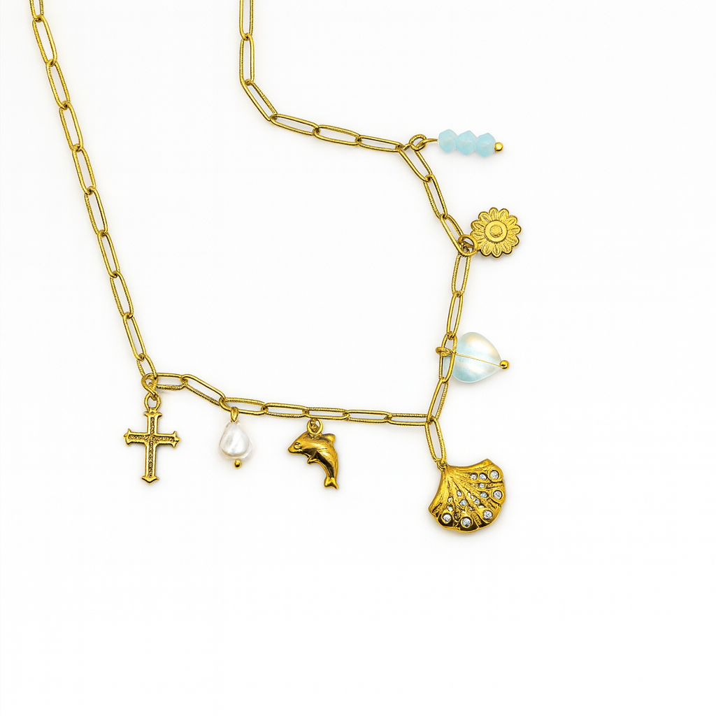 Charm Link Necklace with Assorted Pendants