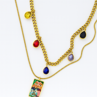 Layered charm & art necklace
