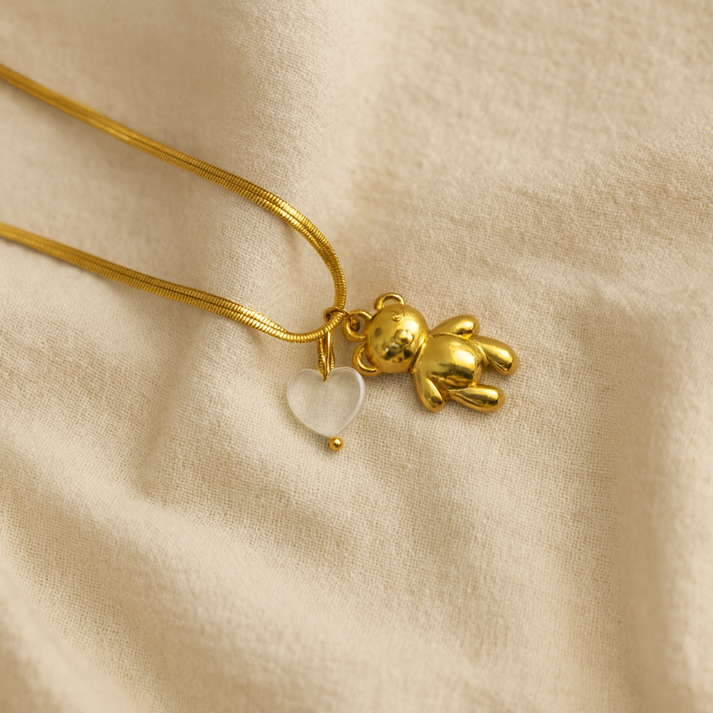 Teddy Bear & Heart Charm Necklace