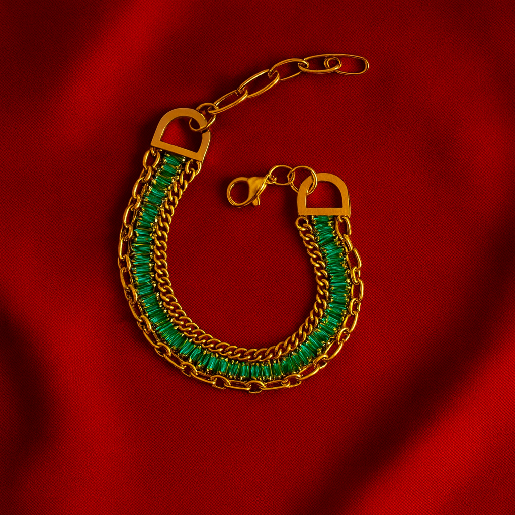 Green Gemstone Link Bracelet