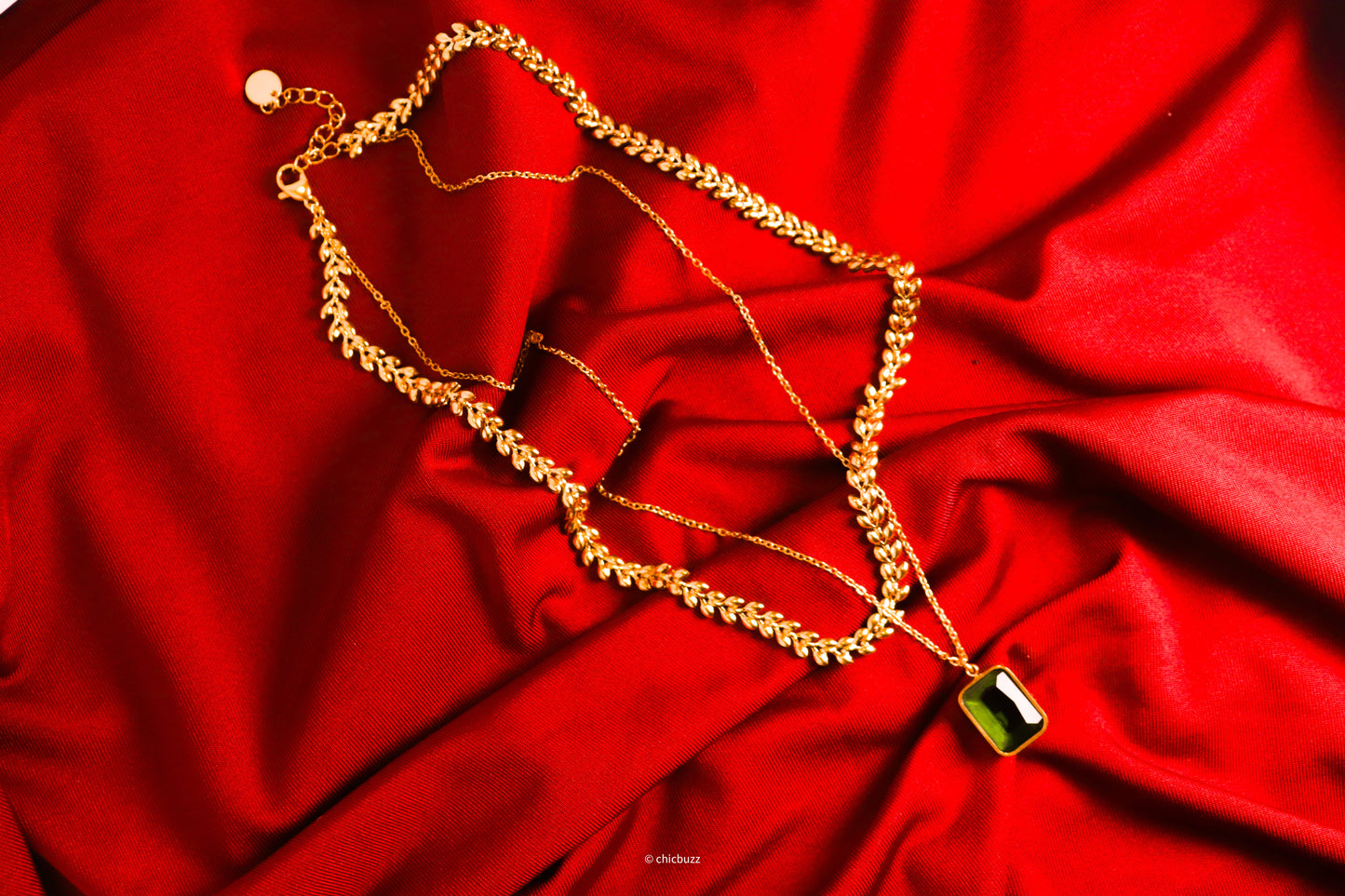 Layered Chain & Gemstone Pendant Necklace