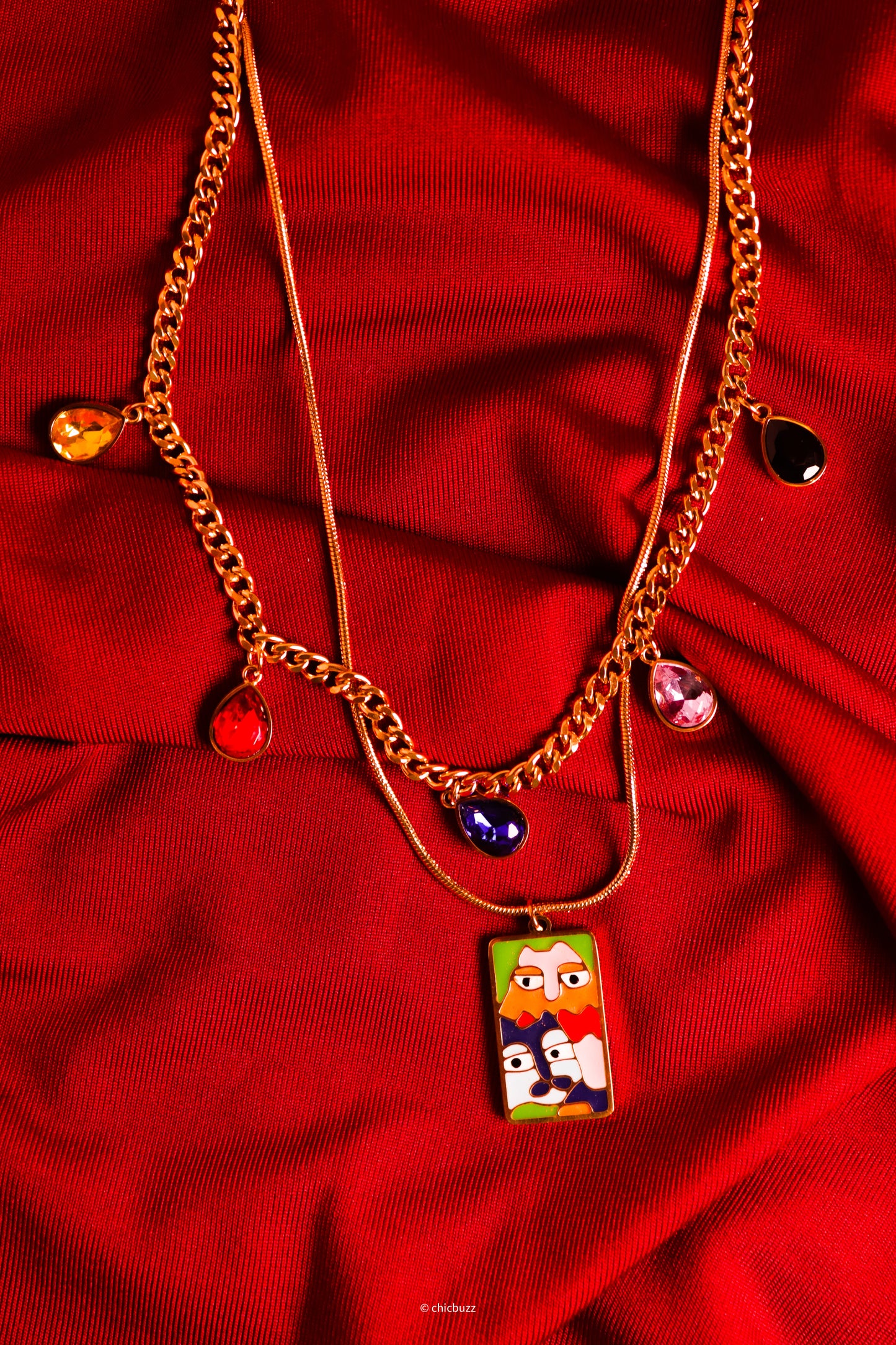 Layered charm & art necklace