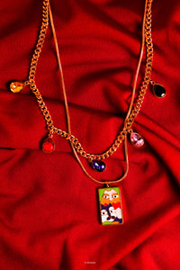 Layered charm & art necklace