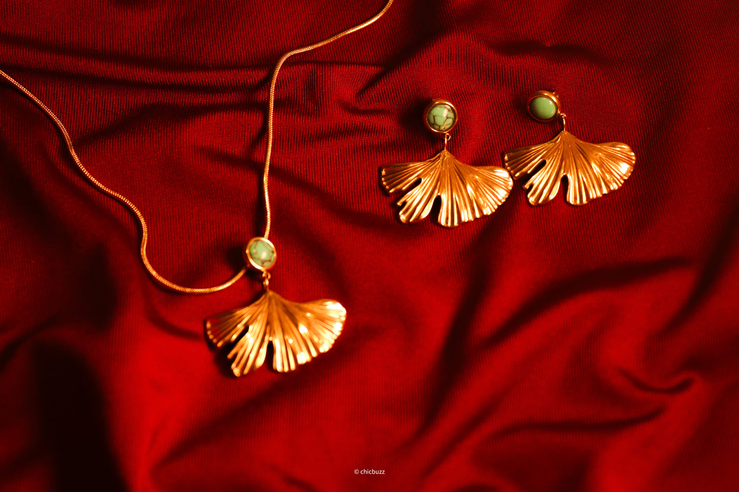 Ginkgo Leaf Necklace and Earrings Set