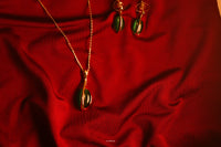 Green Stone Pendant Necklace and Earrings Set