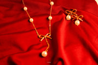 Pearl & Bow Necklace and Earrings Set
