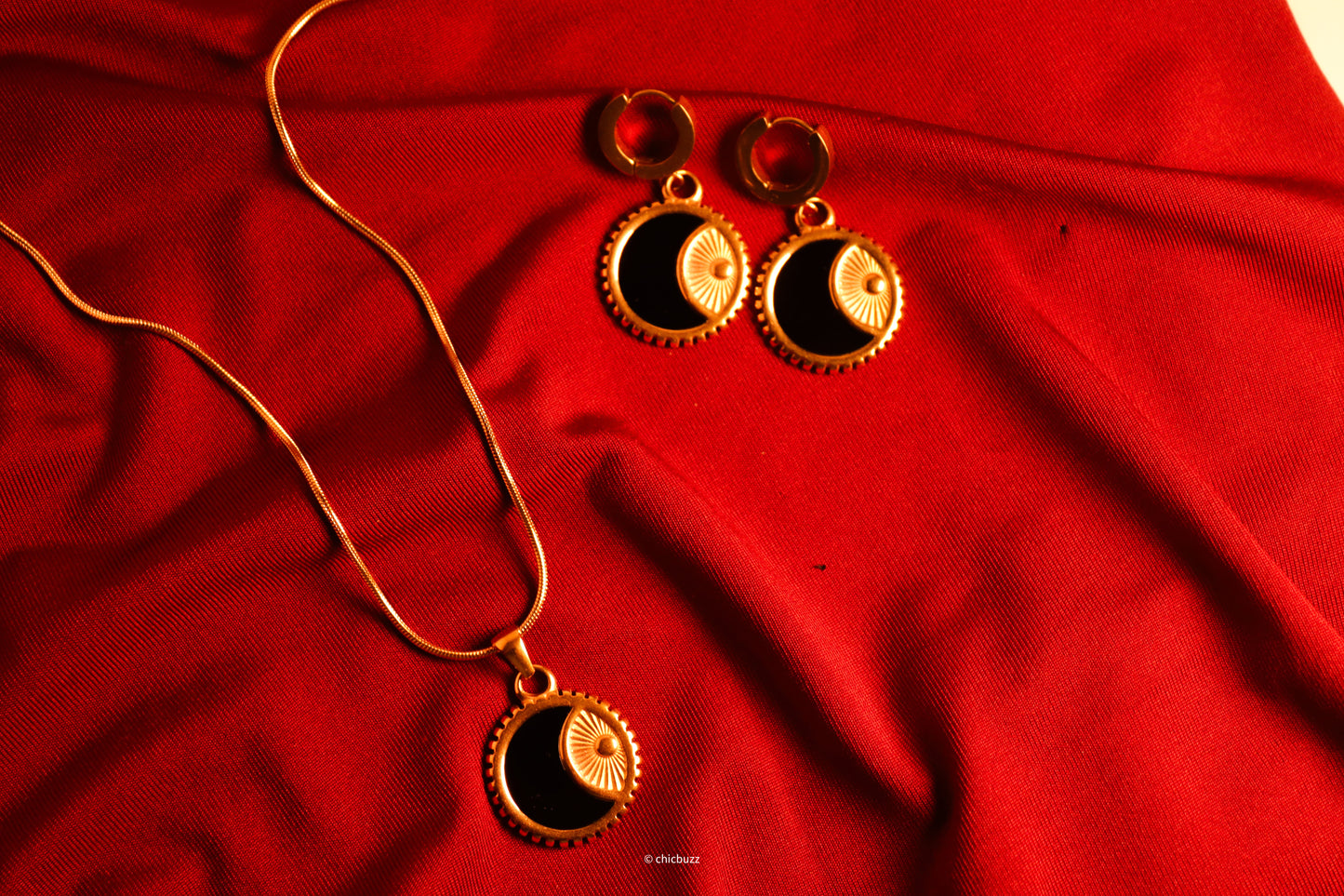 Moon Phase Pendant Necklace and Earrings Set