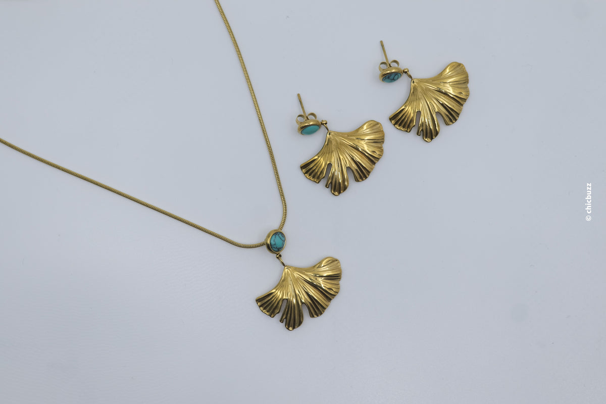 Ginkgo Leaf Necklace and Earrings Set
