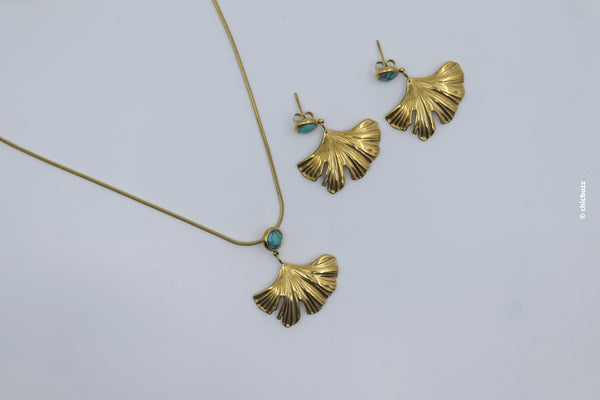 Ginkgo Leaf Necklace and Earrings Set