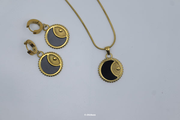 Moon Phase Pendant Necklace and Earrings Set