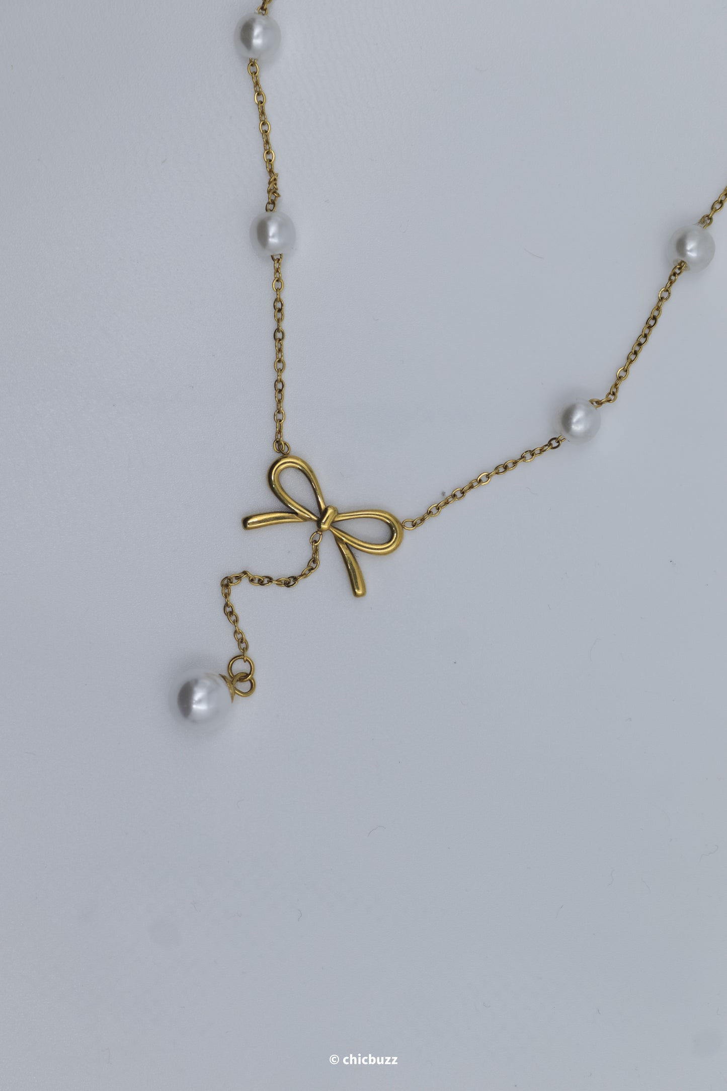 Pearl & Bow Necklace and Earrings Set